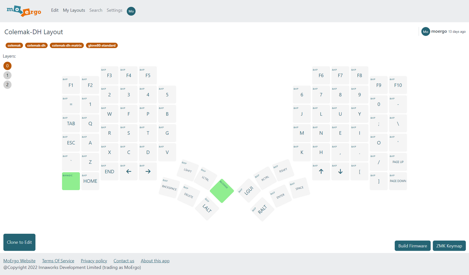 Layout editor software displayed for use with Glove80